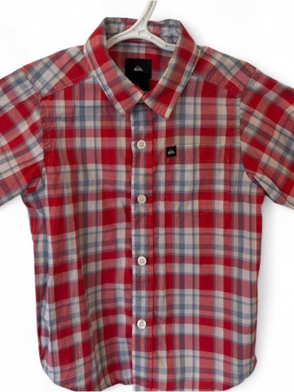 Quiksilver Red, White & Light Blue Plaid Shirt